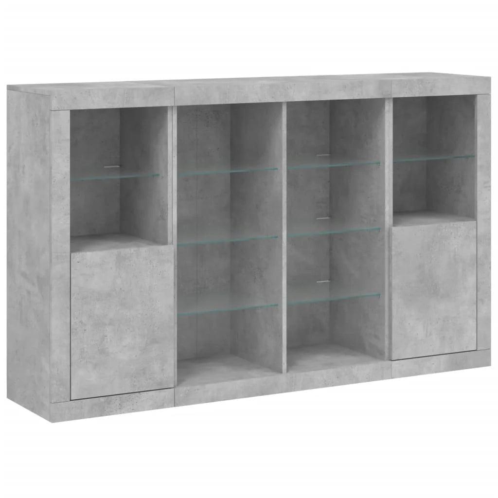 Buffet credenza cassettiera armadio mobile contenitore organizer per cucina soggiorno salotto con luci LED 3 pezzi legno ingegnerizzato grigio 02_0037221