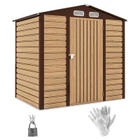 Casetta da Giardino in Acciaio con Prese d'Aria e Catenaccio, 1.9x1.3m, Colore Quercia