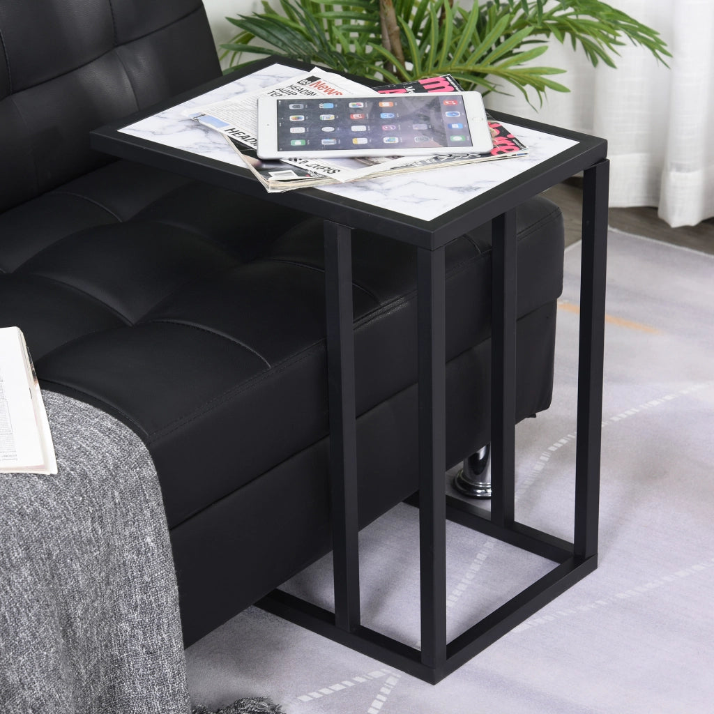 Tavolino da salotto moderno ¨C ZephMum ¨C Bianco, effetto marmo e metallo 45x30x51,5 cm