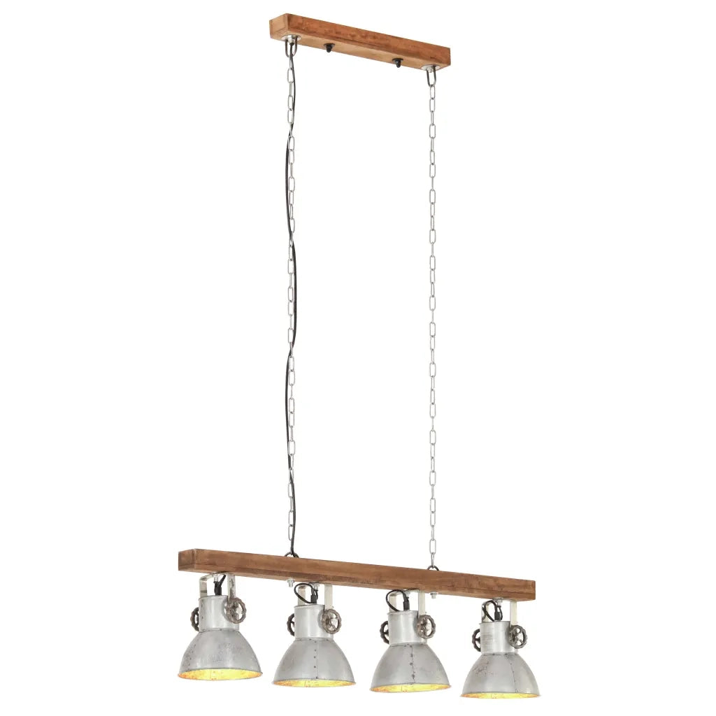 Lampada a Sospensione Industriale Argento E27 Legno di Mango 320521