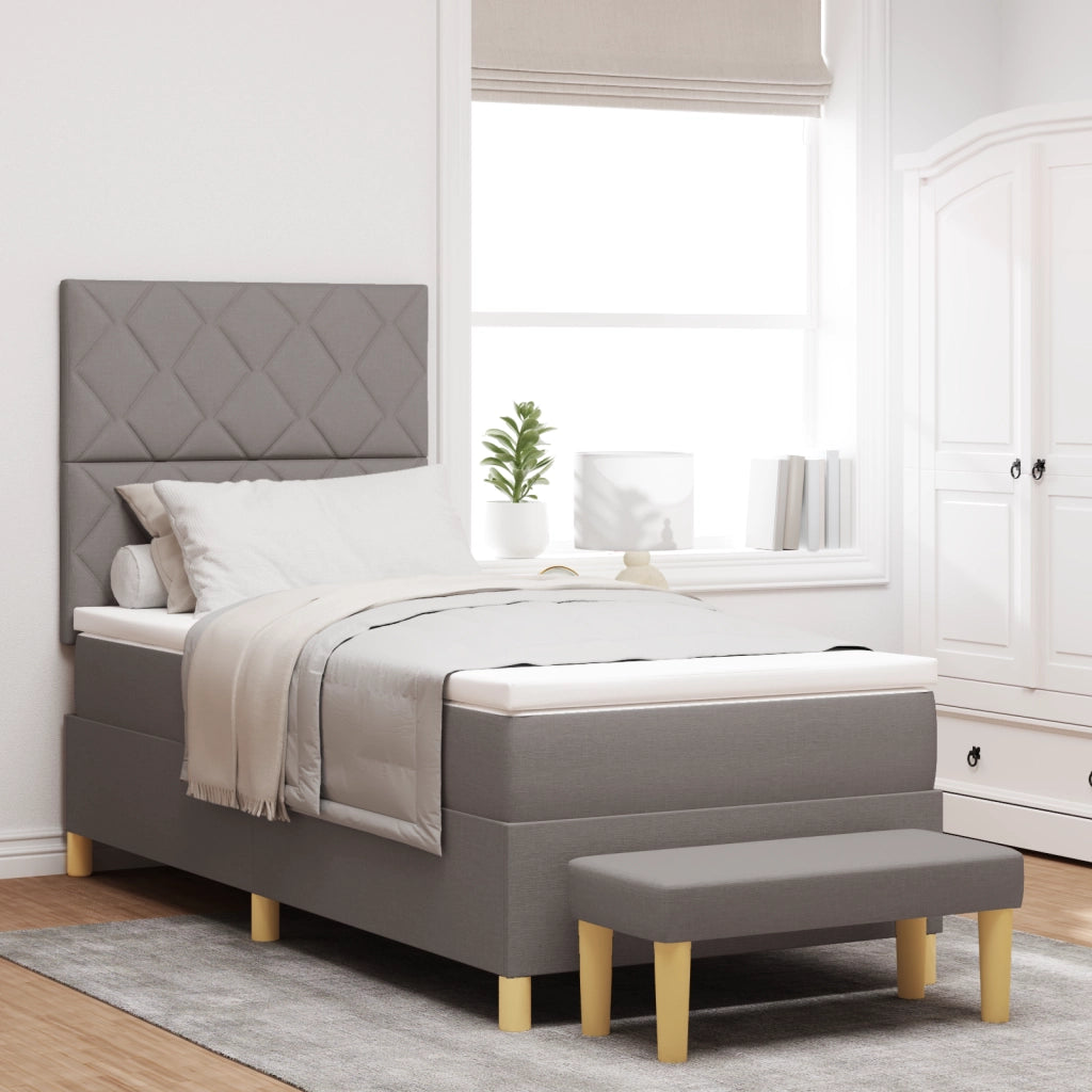 Letto con Molle con Materasso e Panchina Tortora 100x200 cm Tessuto