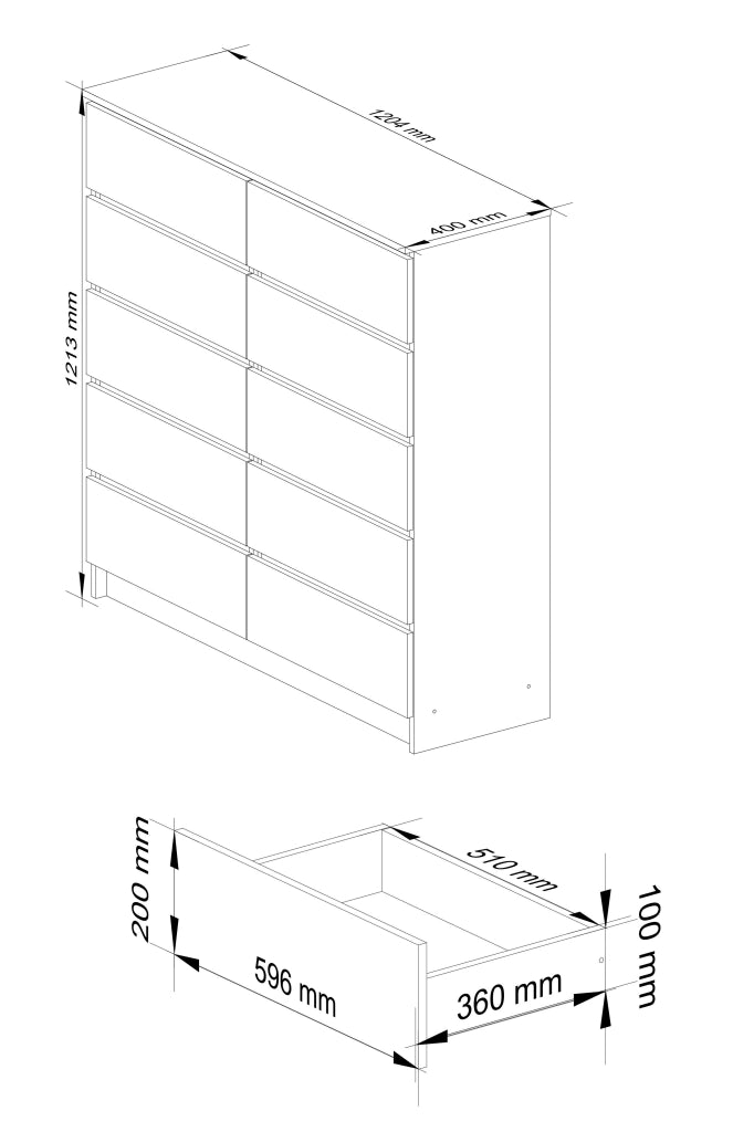 Cassettiera AKORD K120 Bianca 120 cm 10 cassetti 120x40x121 cm