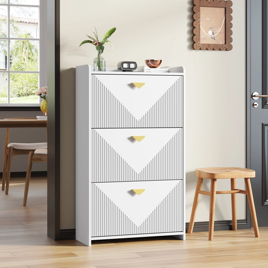 Scarpiera con 3 ante ribaltabili e 6 vani, ripiani regolabili, per ingresso, in MDF, bianco, 70 × 30 × 120 cm