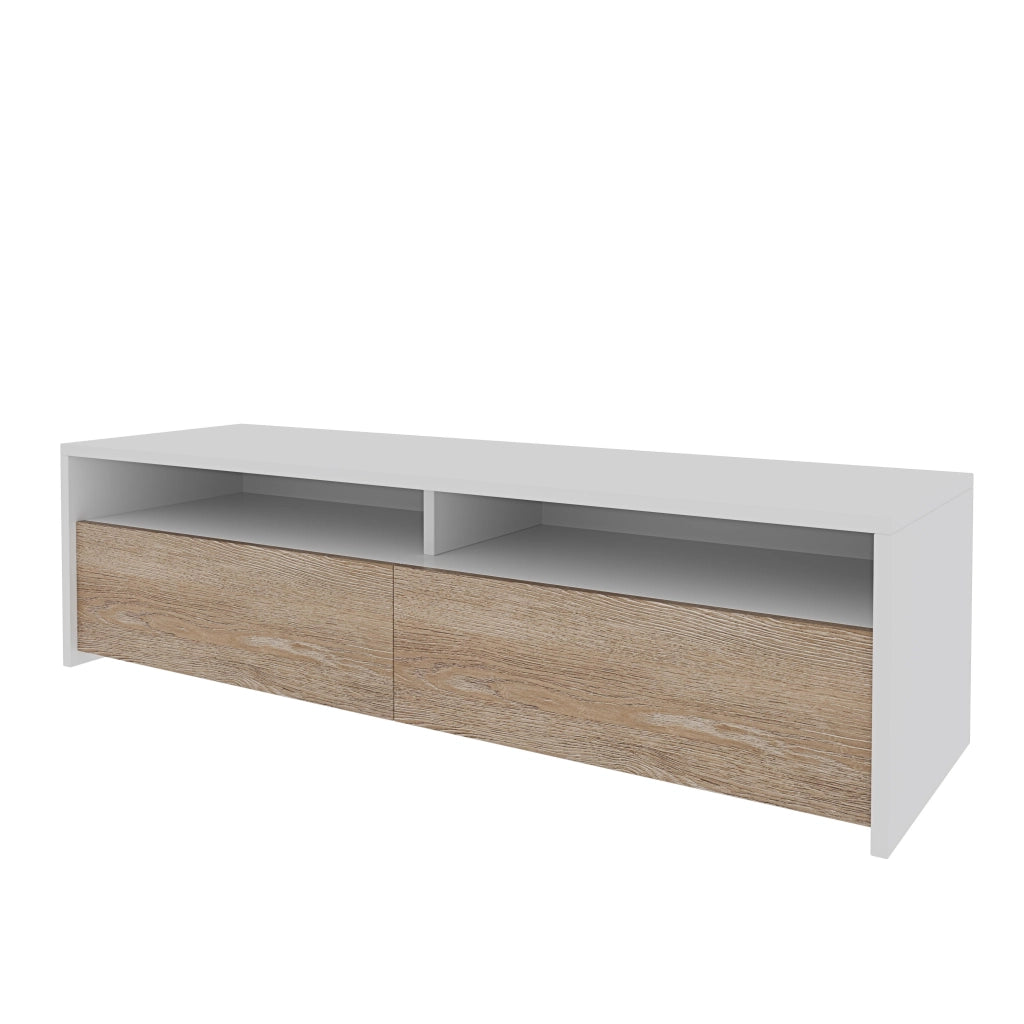Mobile Soggiorno Porta Tv Moderno Parete Attrezzata Con 2 Ante E 2 Vani A Giorno Mobiletto Salvaspazio Da Terra Per Televisione Soggiorno Salotto Camera Da Letto 130 x 40 x 35 Cm Bianco E Rovere