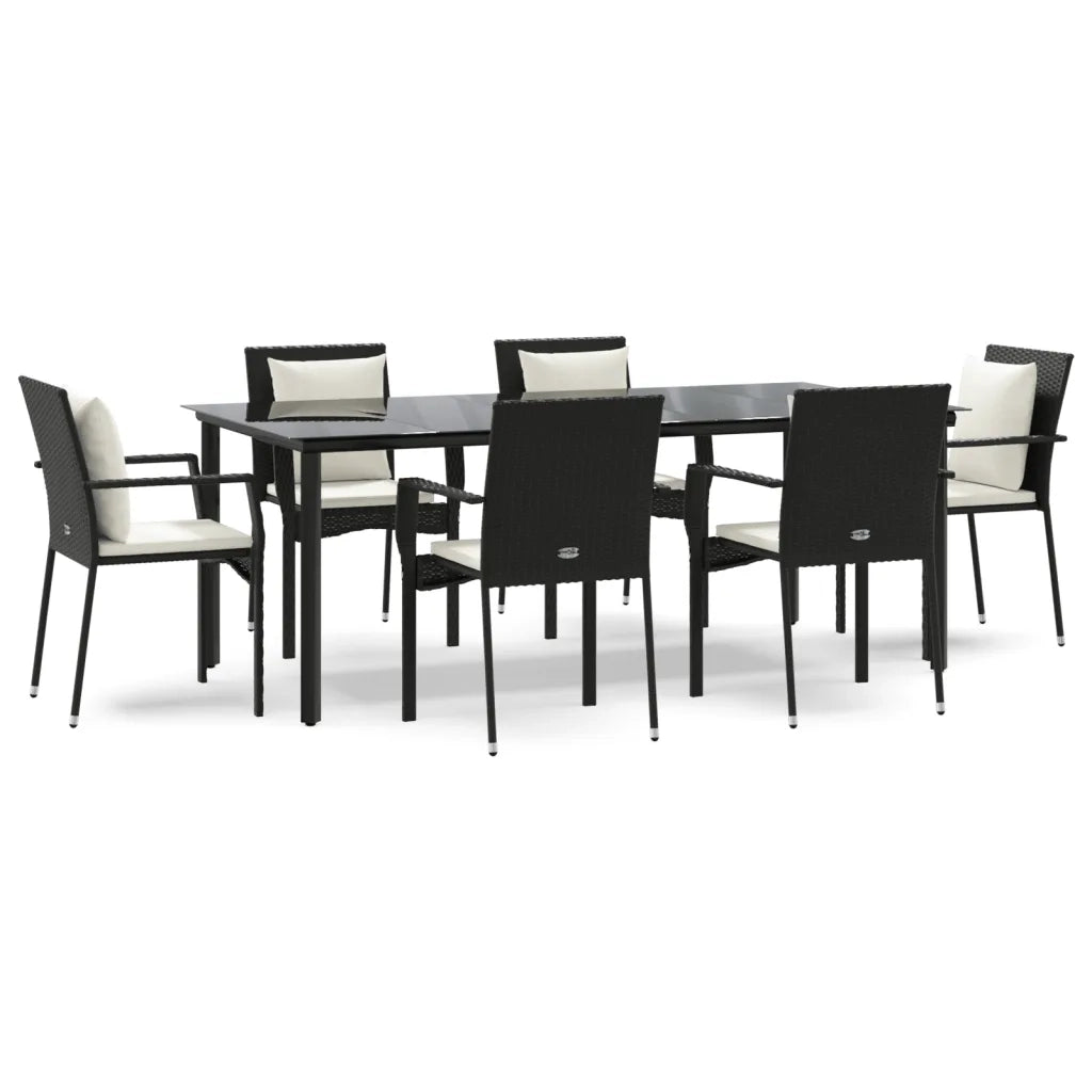 Set da Pranzo da Giardino 7 pz Nero con Cuscini in Polyrattancod mxl 100428