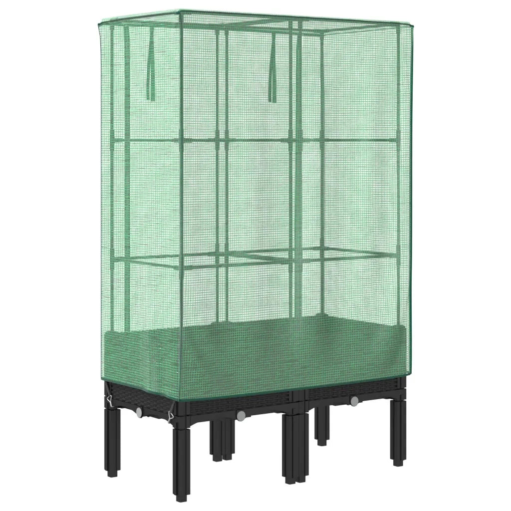 Fioriere | Cassetta per fiori | Letto Rialzato con Copertura Serra Effetto Rattan 80x40x140 cm