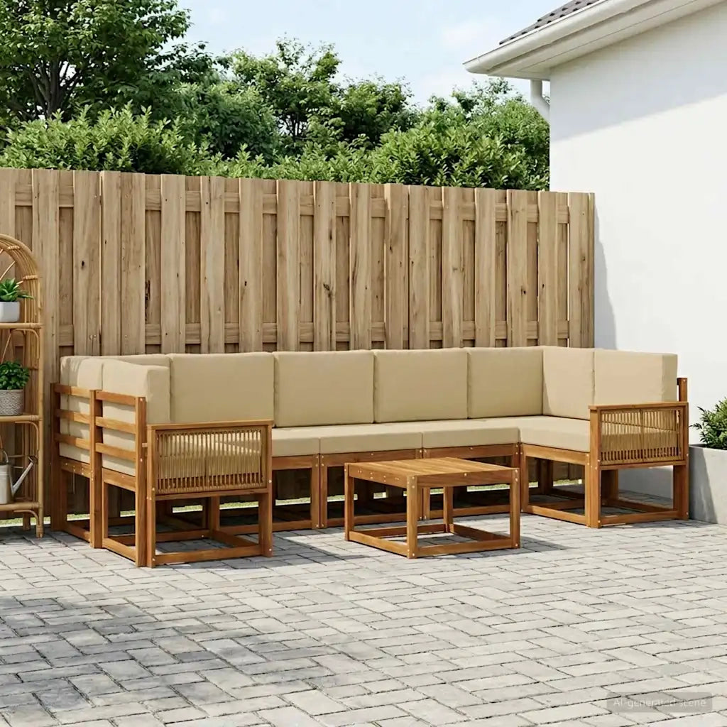 Set di divani da esterno 8 pcs Naturale e Beige Poliestere 3385079