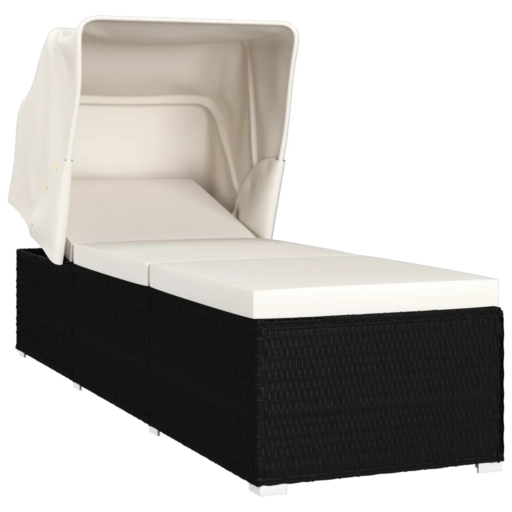 Lettino Prendisole Tettuccio e Cuscino Polyrattan Bianco Crema 46246