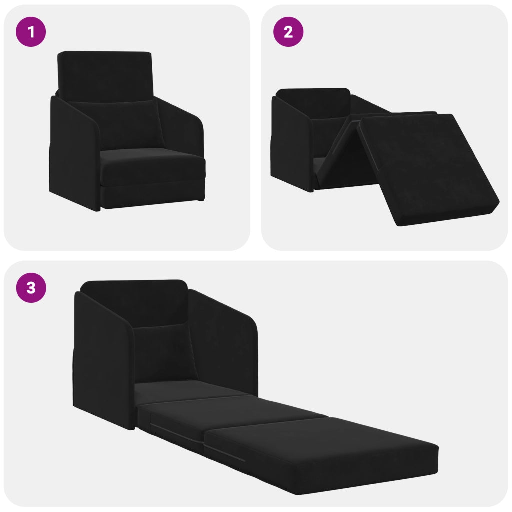 Divano Letto a Terra 2-in-1 Nero 65x80x83 cm in Velluto