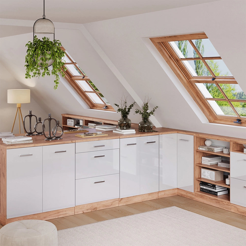 Mobile per mansarda Rion Bianco lucido/Rovere dorato 80 x 83.8 cm senza inclinazione con 2 ante Vicco