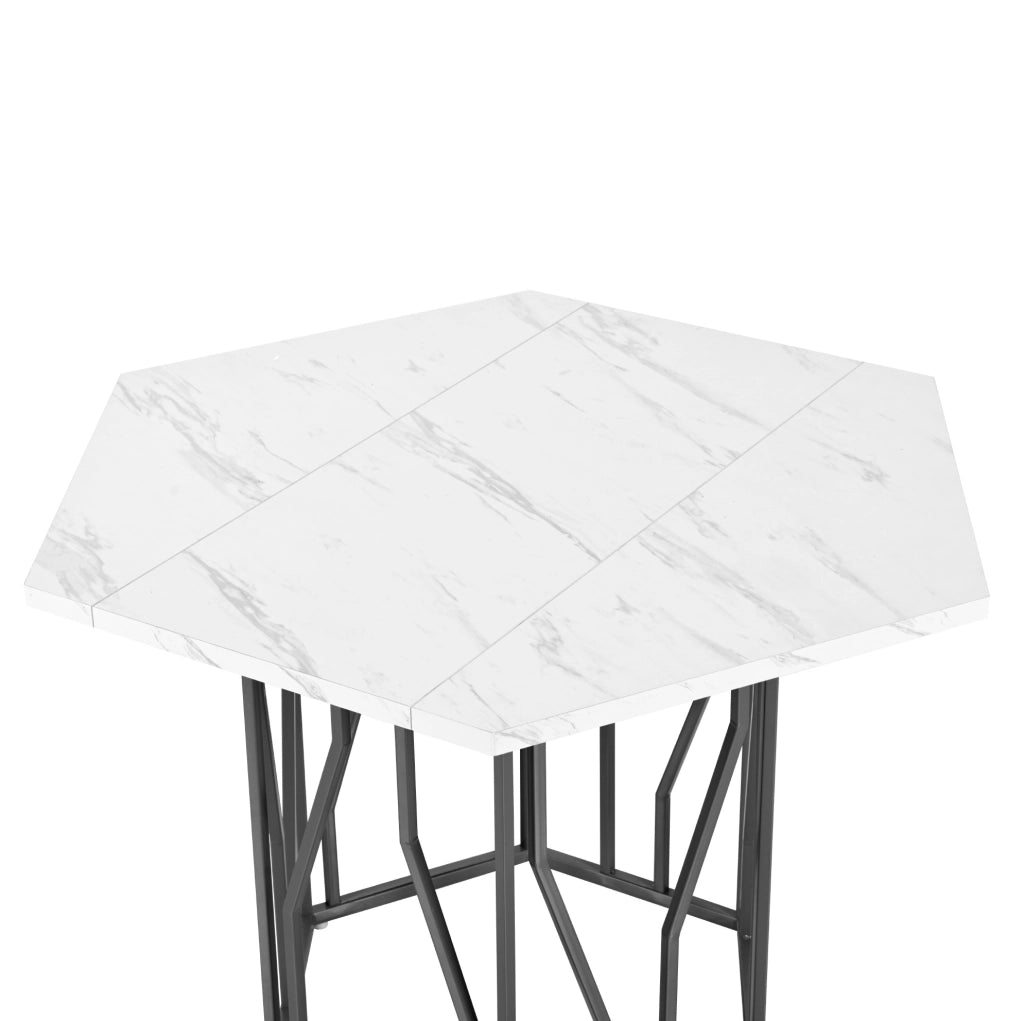 Tavolo da pranzo esagonale 115.5x100x75 cm; MDF e metallo; bianco e nero