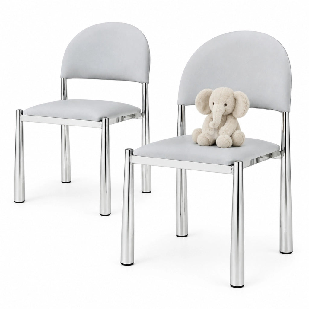 Sedia da pranzo moderna in PU grigio chiaro con schienale semicircolare