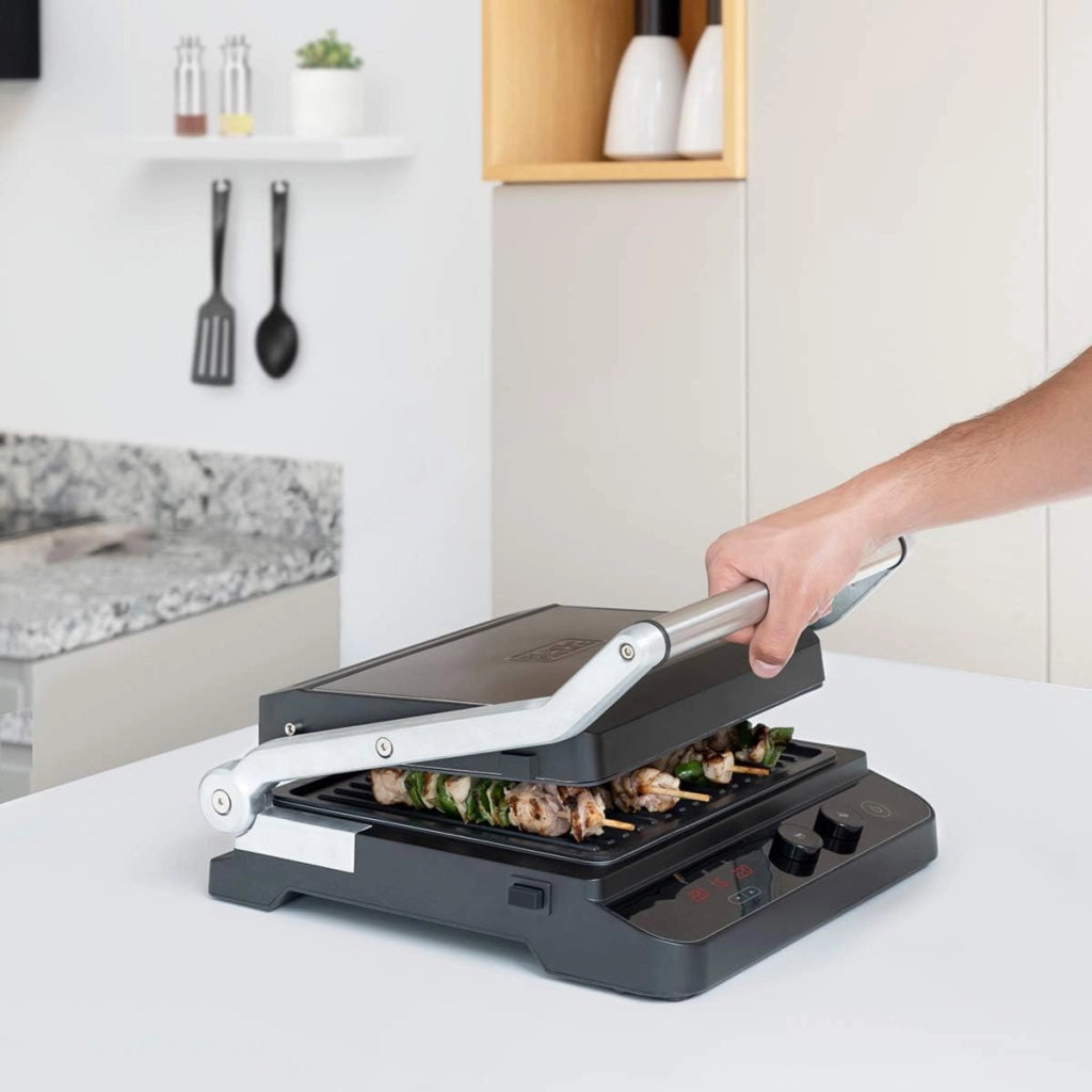 Black+decker bxgr2000e grill elettrico, 2000 w, acciaio inossidabile, bistecchiera elettrica colore nero
