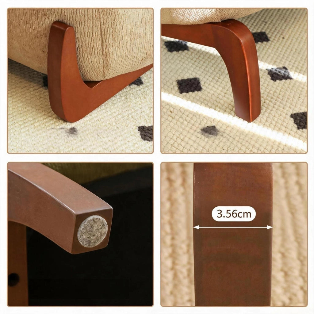 Poltrona senza braccioli in tessuto e legno camel