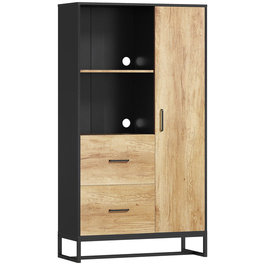 Credenza Moderna da Cucina 88x35x160 cm con 2 Cassetti 2 Ripiani e un Armadietto Legno e Nero