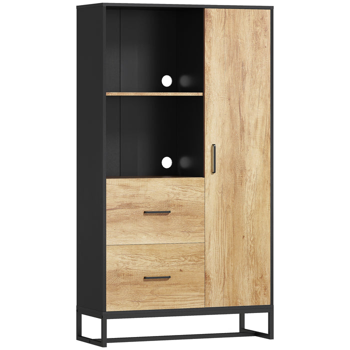 Credenza Moderna da Cucina 88x35x160 cm con 2 Cassetti 2 Ripiani e un Armadietto Legno e Nero