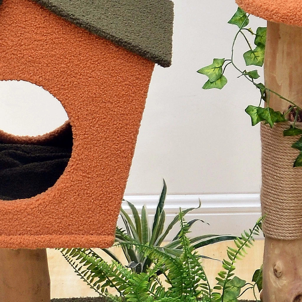 Fudajo Albero tiragraffi con effetto pianta 114 cm pelliccia e legno pero