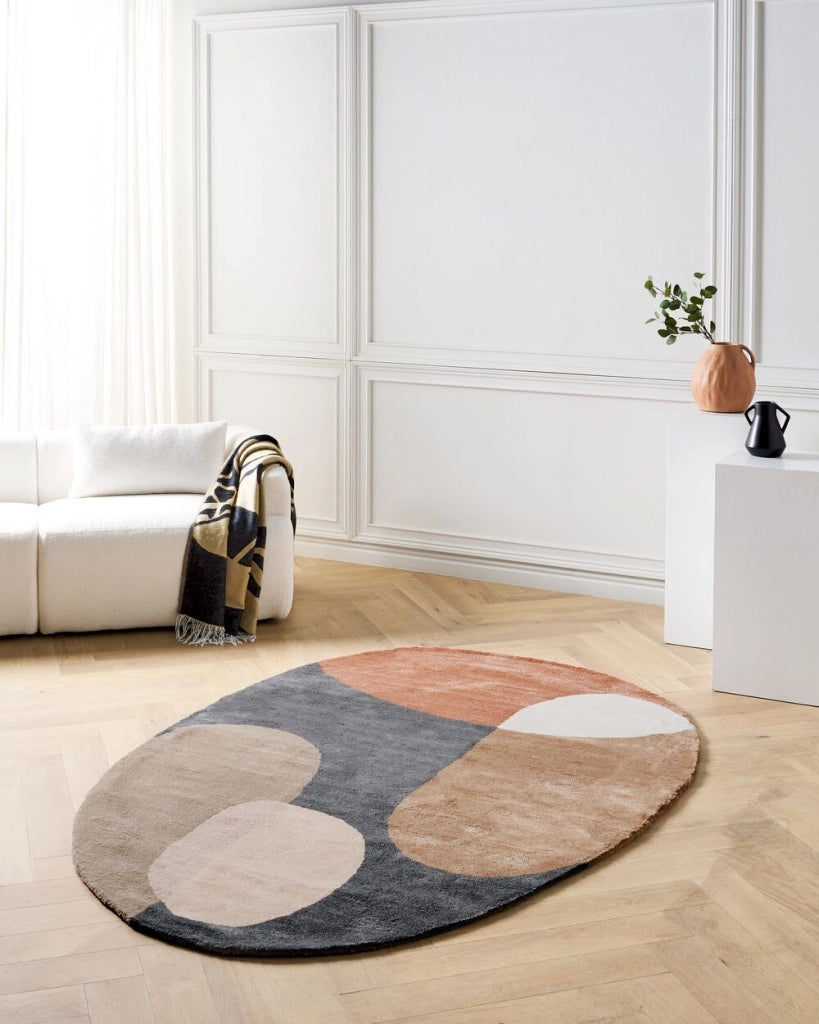 Tappeto per aree multicolore in viscosa e lana di forma ovale 160 x 230 cm in stile moderno e glam.