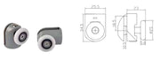 Coppia Cuscinetti Singola Ruota Attacco Superiore Box Doccia – Nylon Grigio Ø25 mm – Foro Vetro 12 mm