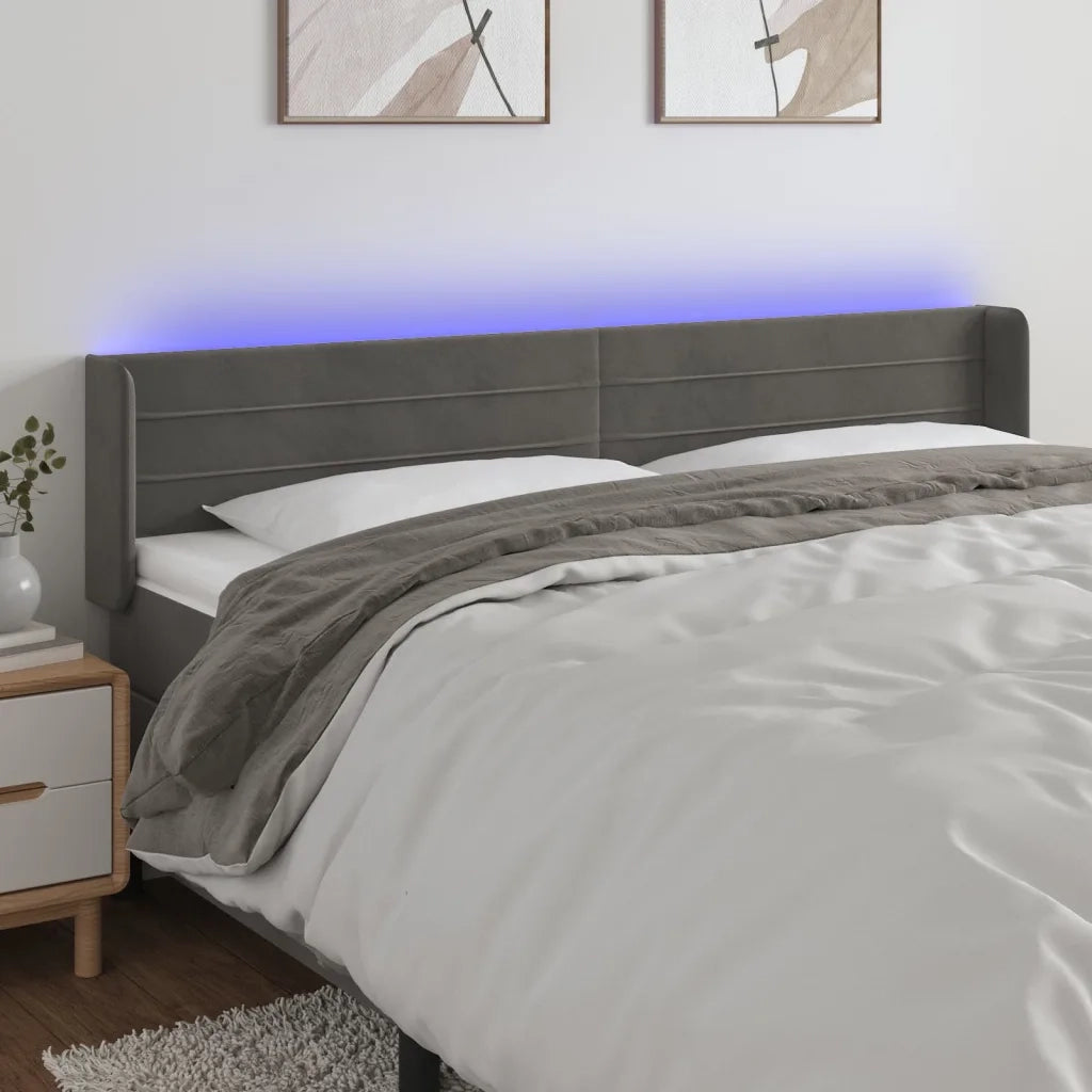Testiera a LED-Testata con LED Grigio Scuro 163x16x78/88 cm in Velluto 192791