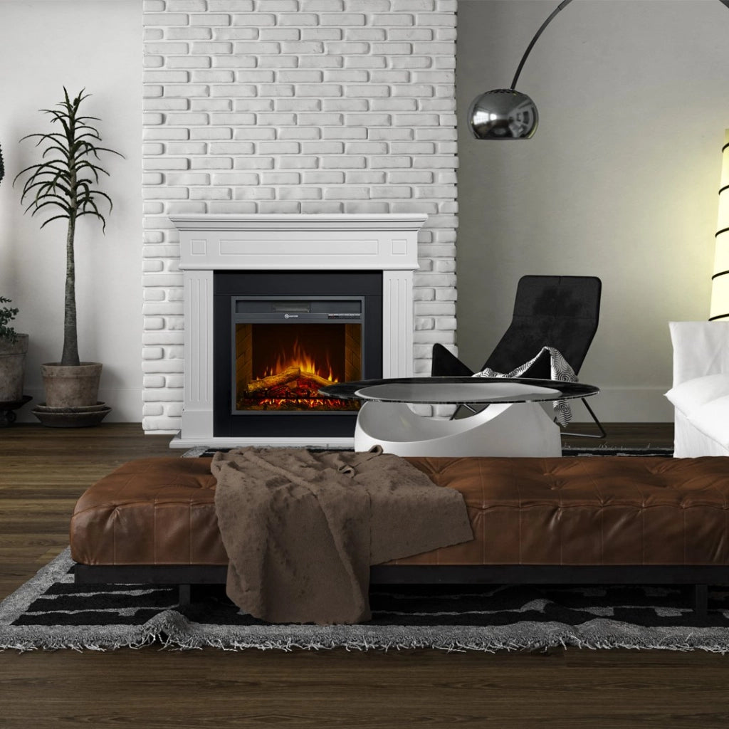 Caminetto Sola, Camino Elettrico Superficie Riscaldabile 30 m2, 110x25x95h cm Bianco