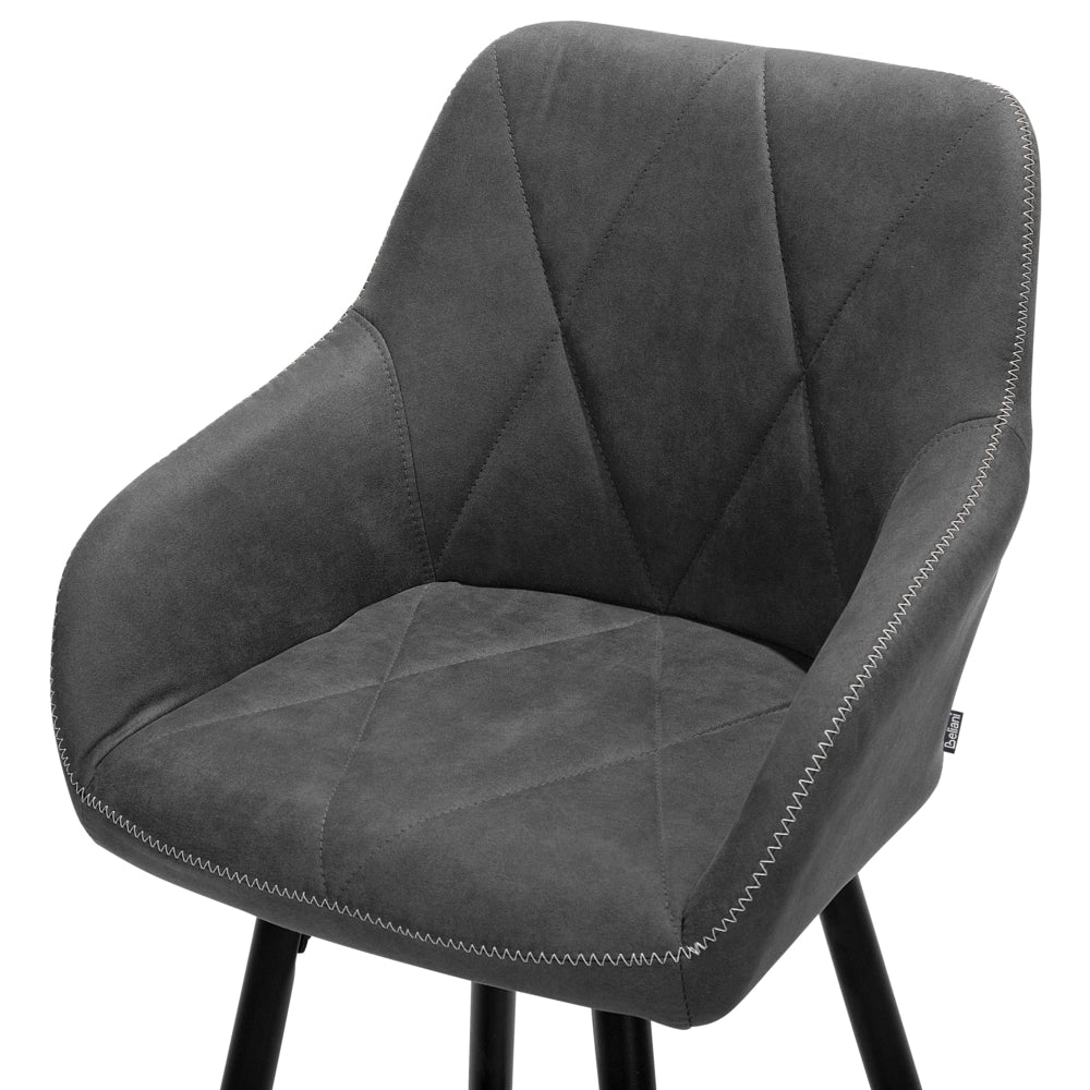 Set di 2 sgabelli da bar rivestiti in tessuto grigio con braccioli schienale trapuntato gambe in metallo Nero
