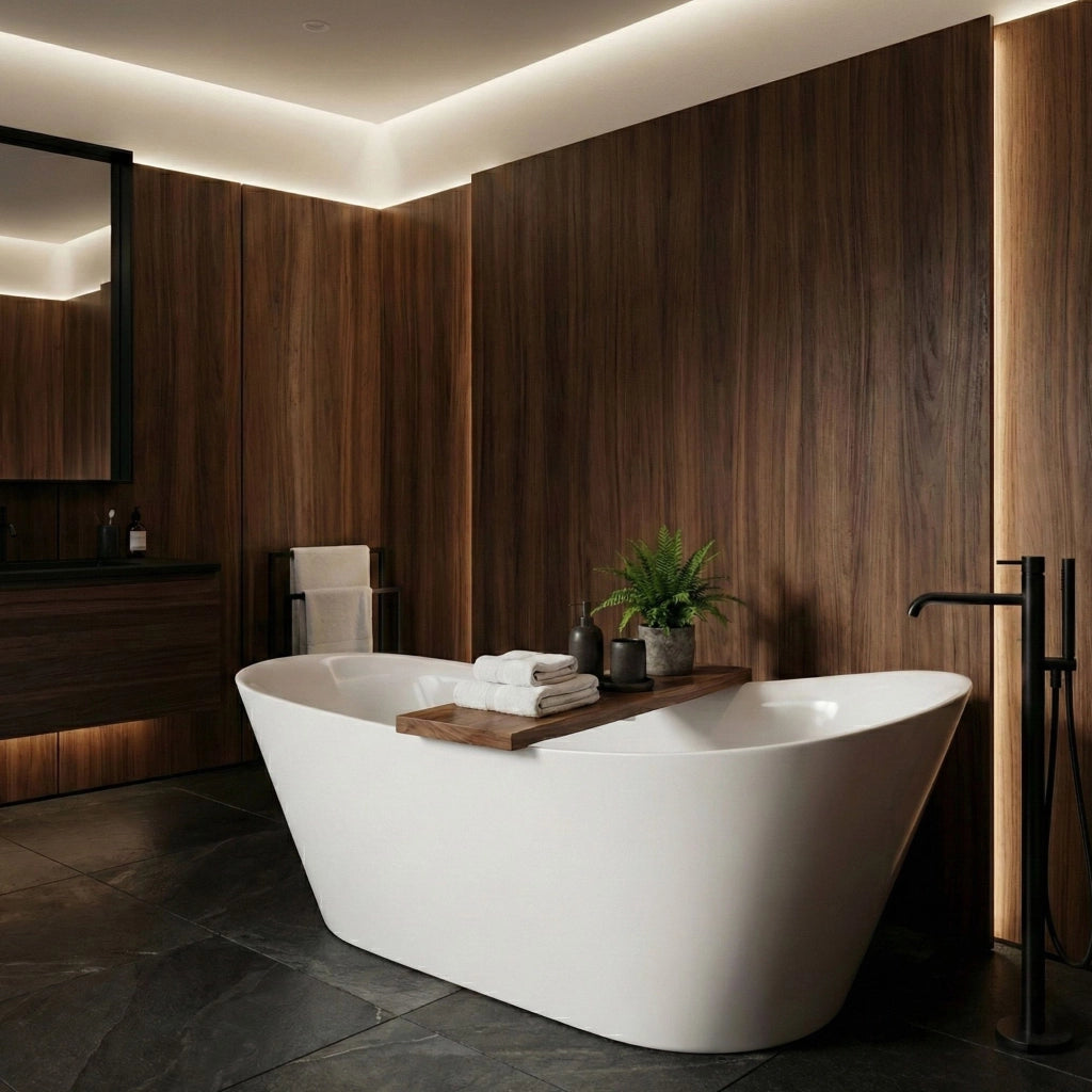 Vasca Da Bagno Freestanding In Acrilico Lusso Slim 170 Copritappo rame spazzolato