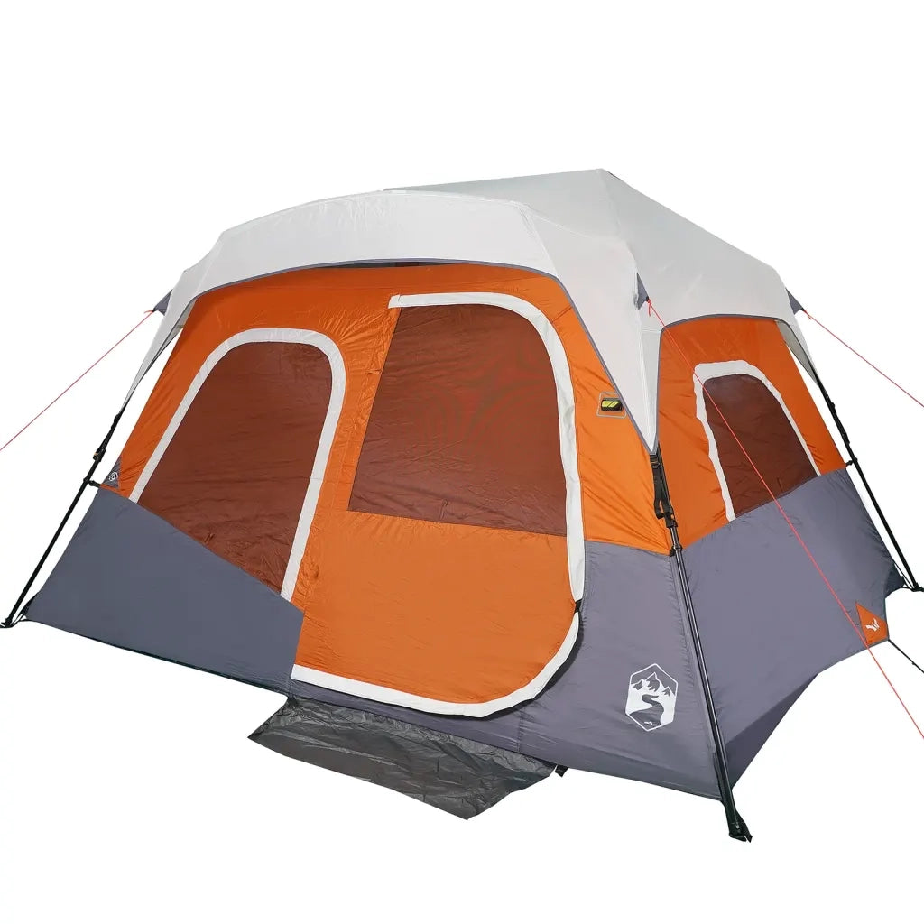 Tenda Famiglia LED 6 Persone-Tenda da campeggio Grigio/Arancione Rilascio Rapido