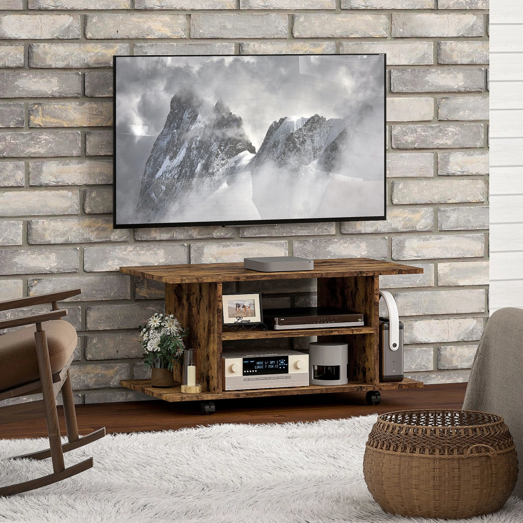 Mobile TV Moderno con Ripiani e Ruote ¨C zephmum ¨C Marrone Rustico 80x40x40 cm