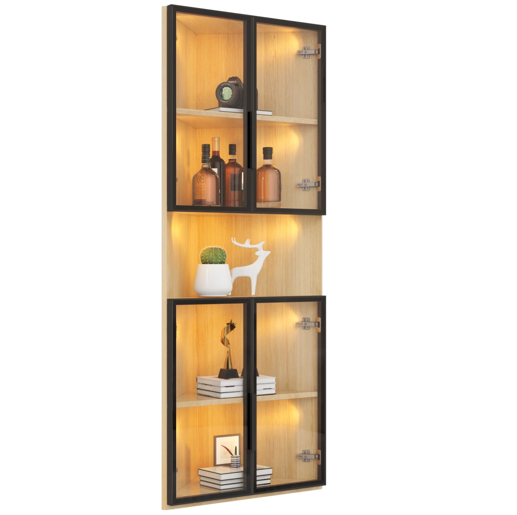 Vetrina angolare con LED 62 x 32 x 160 cm in MDF effetto rovere e vetro temperato