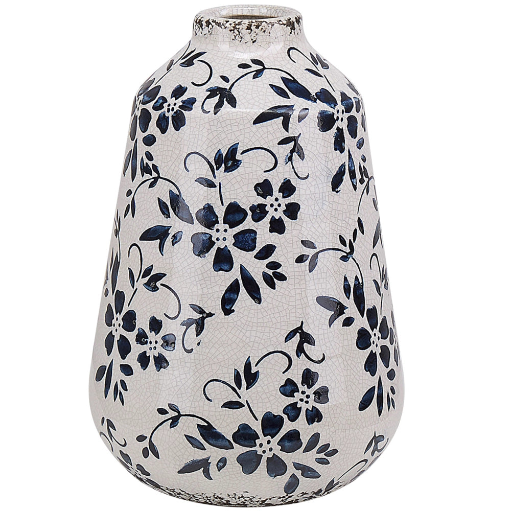 Vaso per fiori in gres porcellanato bianco e blu effetto invecchiato vaso per interni 20 cm