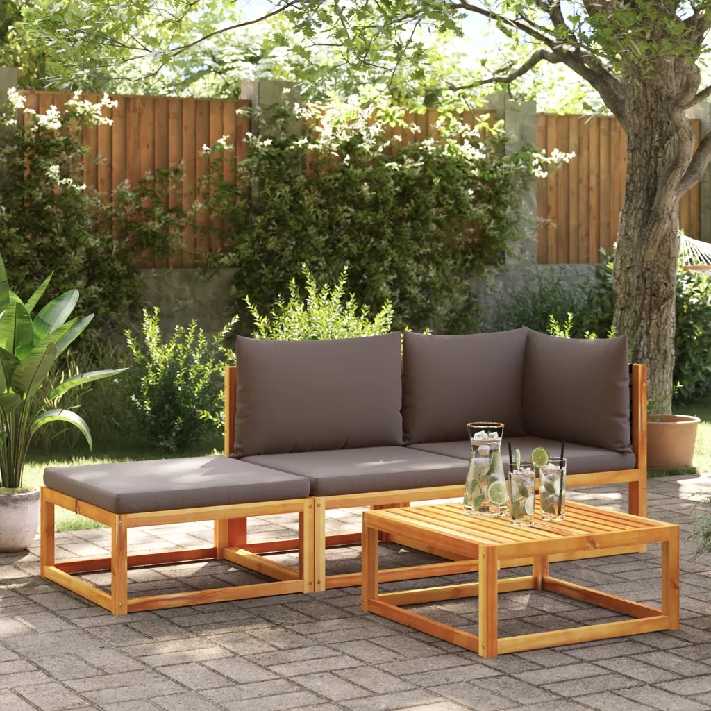 Set di divani da giardino 3 pezzi con cuscini in legno di acacia e rattan