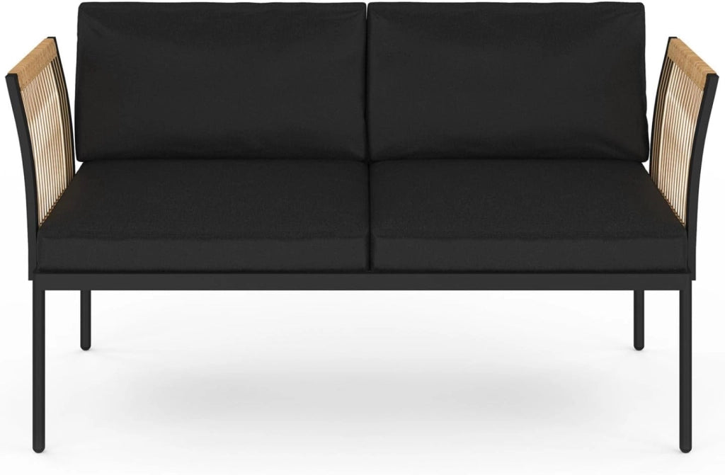 Set di mobili da Giardino modulari Bassi Rio 4 posti Struttura in Metallo Nero, cordame Effetto Rattan Chiaro con Cuscini Neri