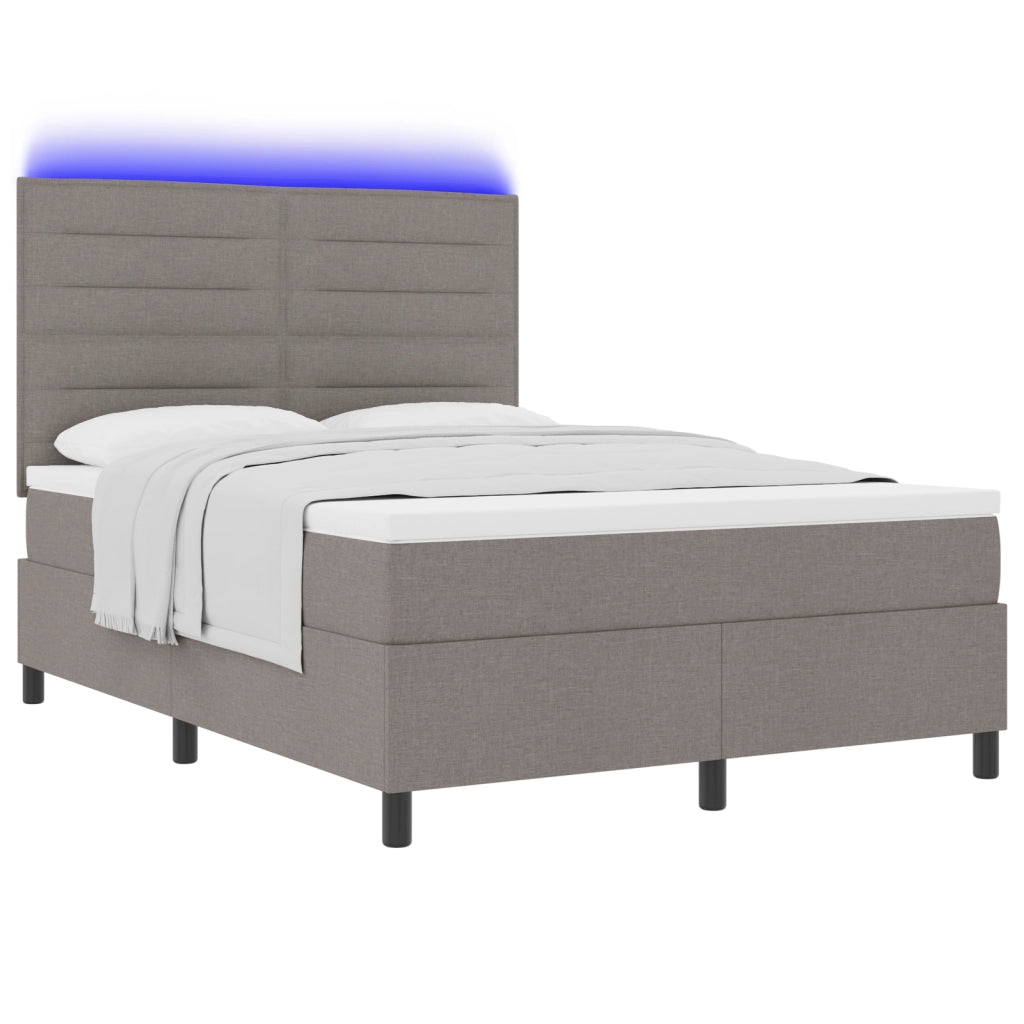 Letto Box Spring con Materasso & LED Taupe 140x200 cm Tessuto