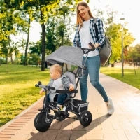 Triciclo per Bambini con Maniglione 6 in 1, Tettuccio Regolabile e Cintura di Sicurezza, Età 1-5 Anni, Grigio