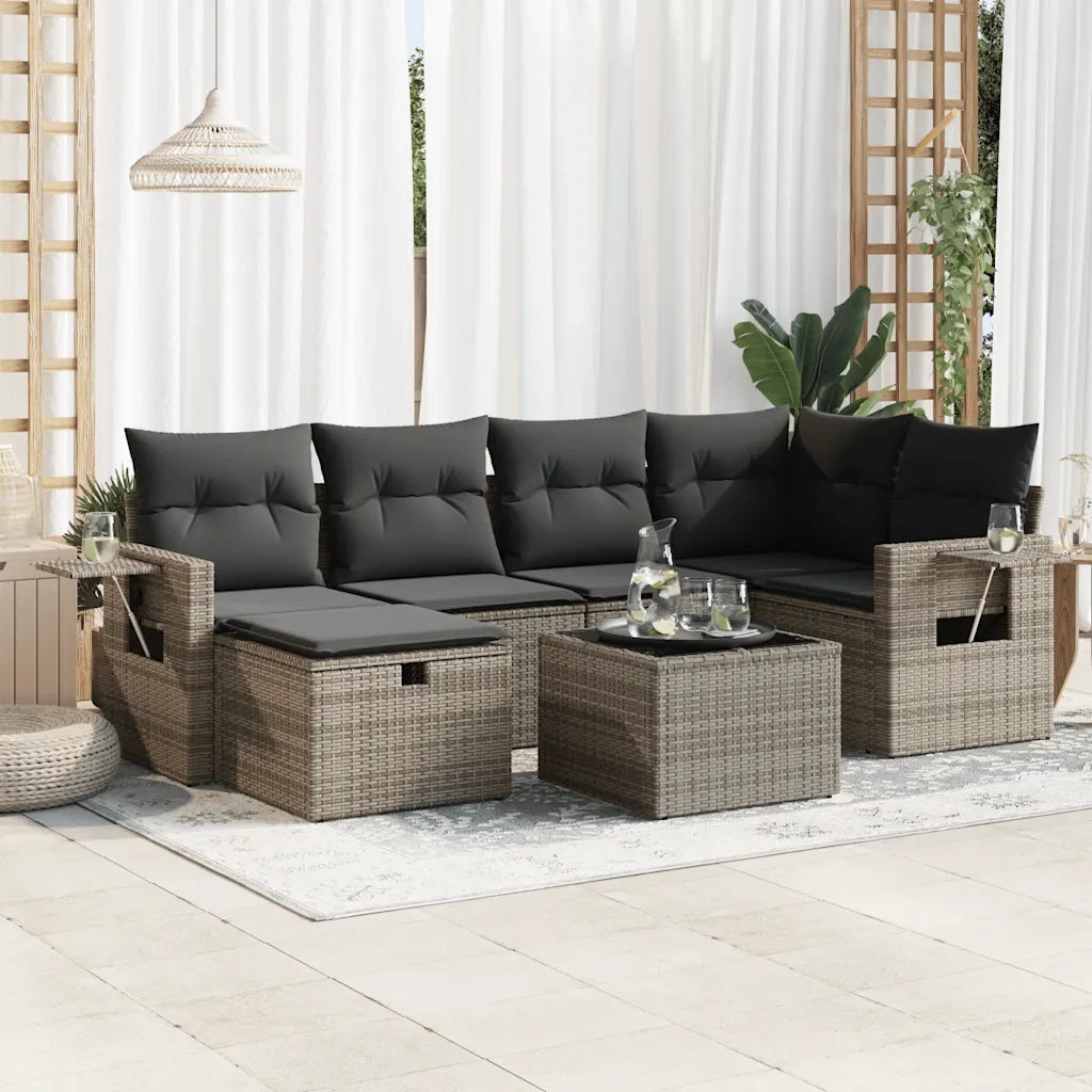 Set Divani da Giardino 7 pz con Cuscini Grigio in Polyrattan 3325496