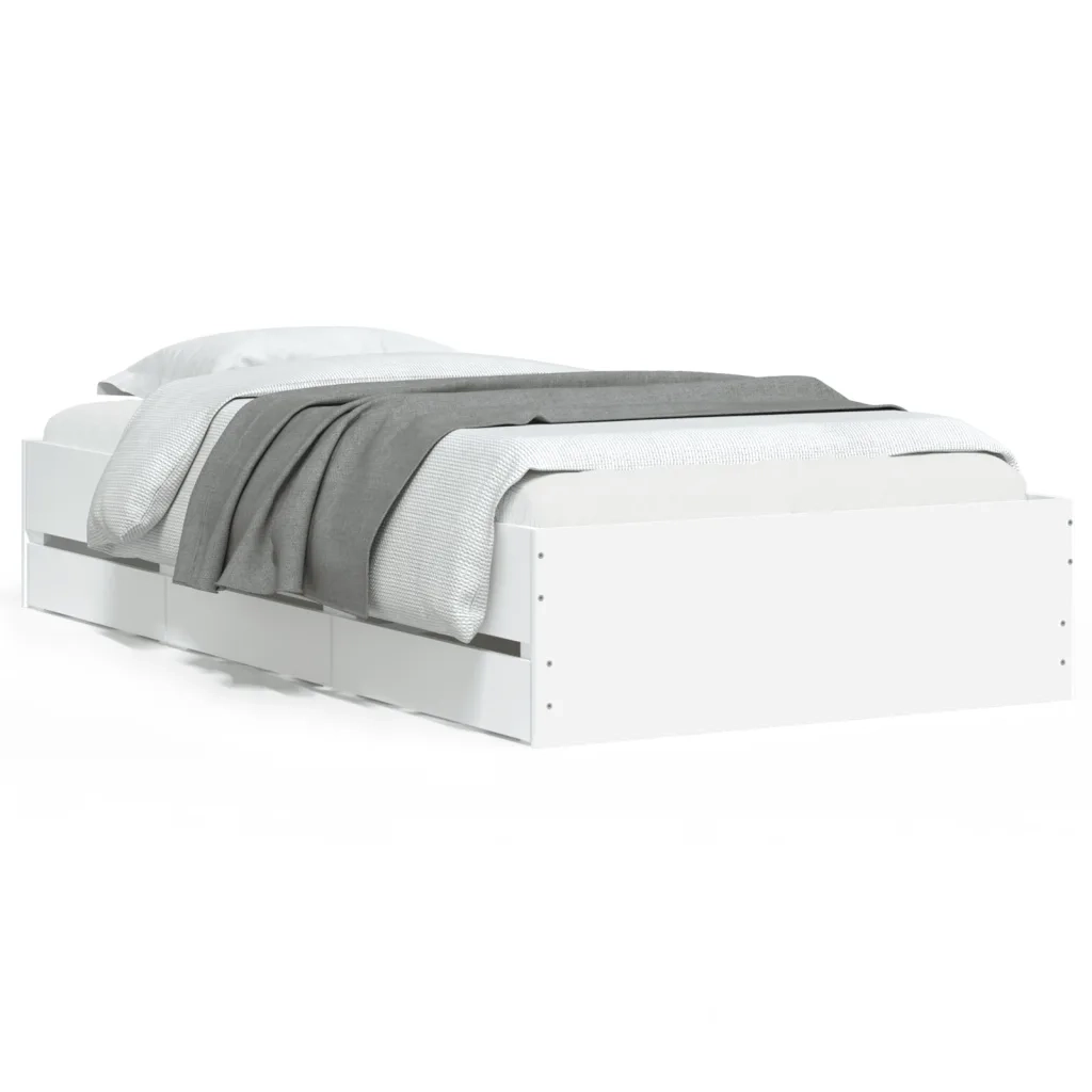 Giroletto con Cassetti-Struttura Letto con contenitore Bianco 100x200 cm in Legno Multistrato 688122