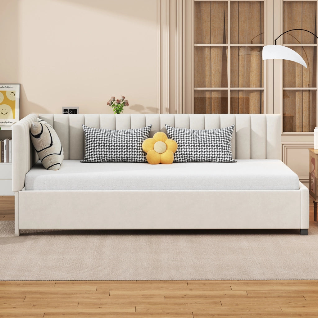 Letto sofà multifunzione in velluto beige 90x200 cm