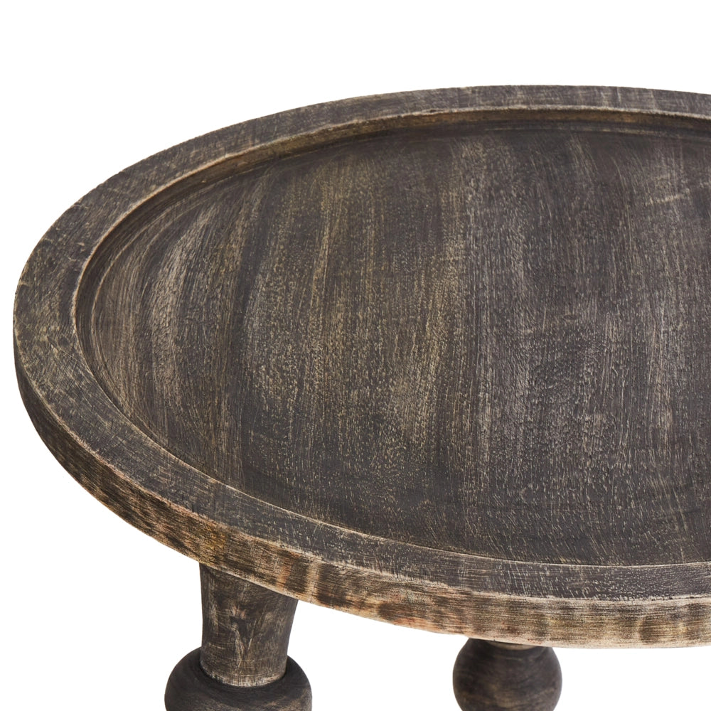 Set di 2 tavolini in legno di mango scuro con base rotonda Design tradizionale