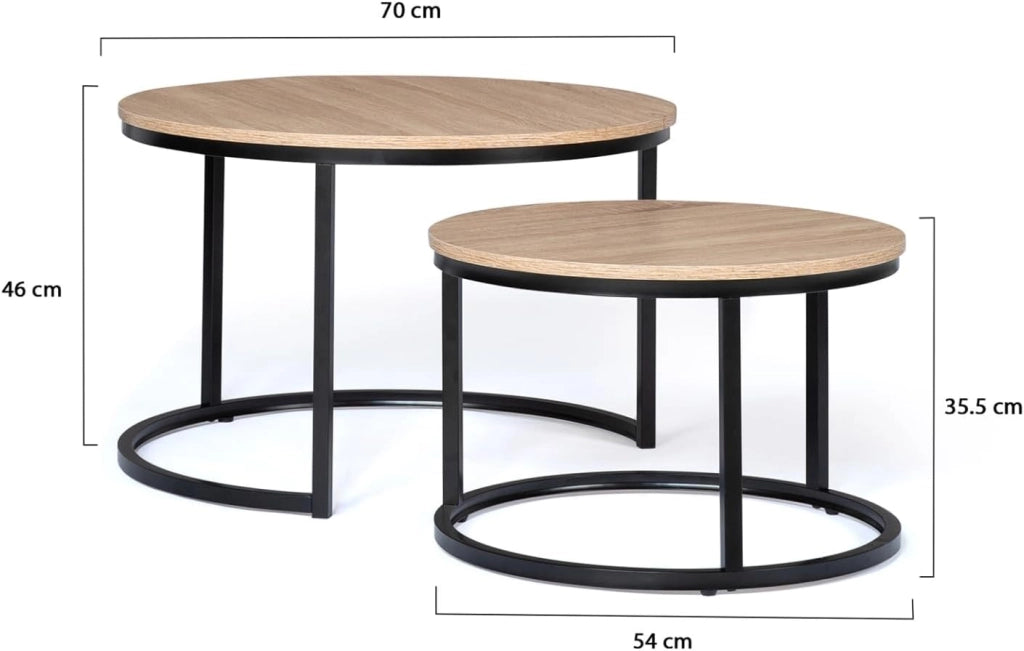 Set di 2 tavolini bassi impilabili DETROIT rotondi 54/70 dal design industriale