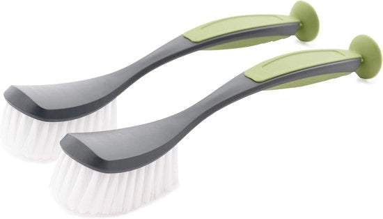 Set di 2 Spazzole per Pulire con Appoggio - Manico morbido e Setole per rimuovere graffi - Grigio/Verde