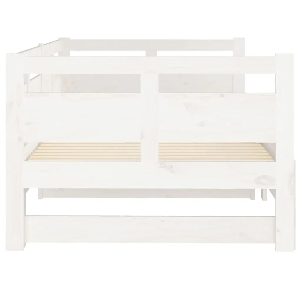 Letto singolo | Letto per adulti | Dormeuse Estraibile Bianca Legno Massello di Pino 2x(90x200) cm