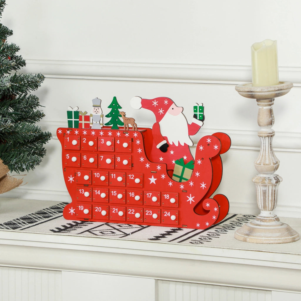 Calendario dell'Avvento Babbo Natale con Slitta ¨C zephmum ¨C 24 Scompartimenti, 22.5x8x36 cm, Rosso