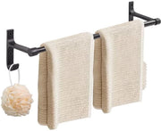 Sostegno per Asciugamani, 60 cm Sostegno per Asciugamani per Parete, Matto di Sostegno per Asciugamani Bianco per Bagno, Montaggio a Parete in Metallo con Due Ganci su Ogni Lato per Bagno, Cucina, Mobili