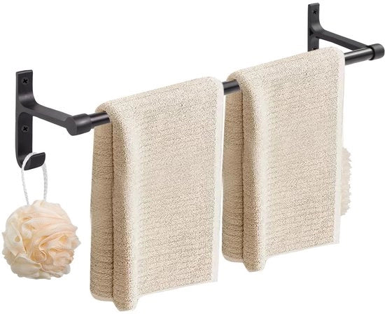 Sostegno per Asciugamani, 60 cm Sostegno per Asciugamani per Parete, Matto di Sostegno per Asciugamani Bianco per Bagno, Montaggio a Parete in Metallo con Due Ganci su Ogni Lato per Bagno, Cucina, Mobili
