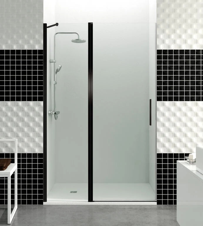 Box doccia frontale OPEN fisso 60 + porta battente 85 145 cm (142,5-145) nero opaco vetro trasparente