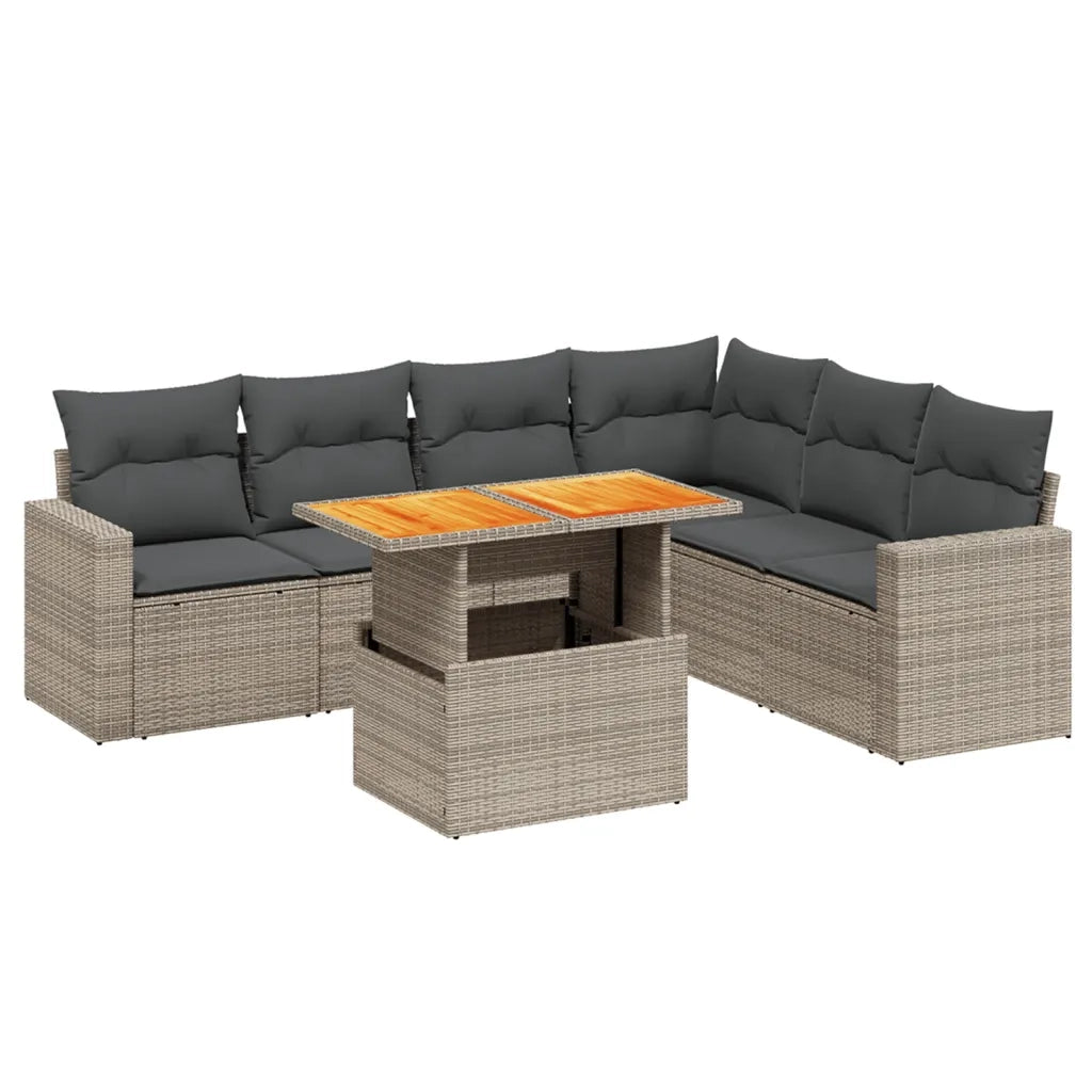 Set Divani da Giardino 7 pz con Cuscini Grigio in Polyrattan