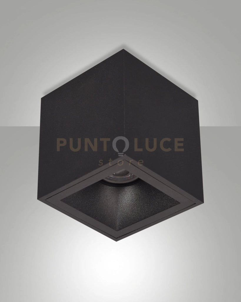PEREZ PLAFONIERA NERA QUADRATA 1 LUCE ATTACCO GU10 L.9CM