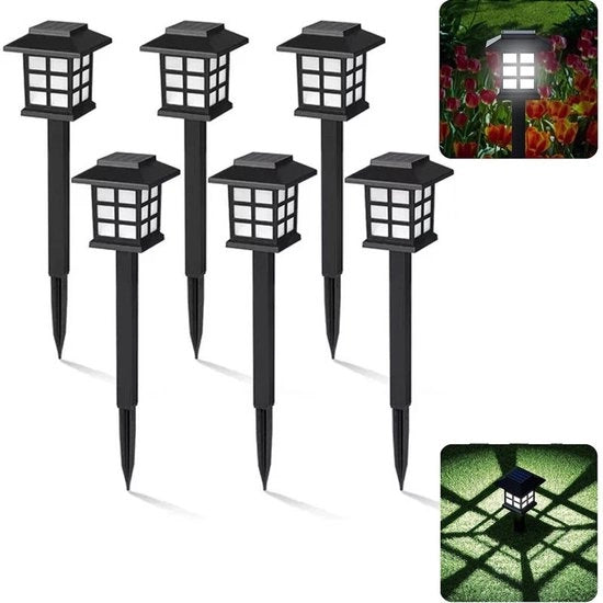 Set di 6 LED-padverlichting solare per esterni, impermeabile, idoneo per montaggio in terra, per giardini, architettura paesaggistica, sentieri, terrazze o marciapiedi (luce bianca).