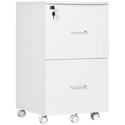 Armadietto da Ufficio con 2 Cassetti e 5 Ruote, Schedario in MDF e Truciolato, 43x45x72 cm, Bianco